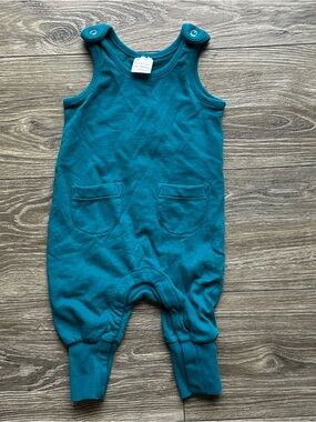 Hanna Andersson Teal Cotton Baby Romper Overalls 12-18 Months Sleeveless Unisex